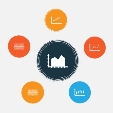 Grafikler, diyagramlar ve istatistik simgeleri kümesi. Kaliteli sembol koleksiyonu. Simgeler web, uygulama ve UI tasarımı için kullanılabilir.