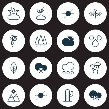 Ekoloji Icons Set. Topluluğu güneş ışığı, güneş, su damla ve diğer öğeleri. Ayrıca güneş, Daisy, güneş ışığı gibi simgeler içerir.