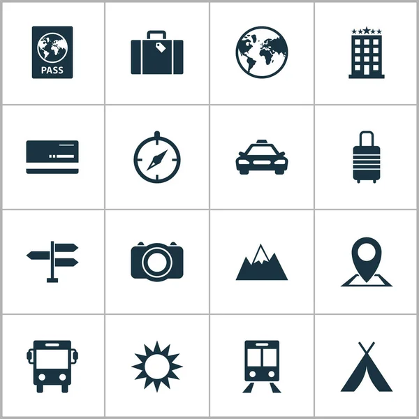 Ensemble d'icônes itinérantes. Collection Of Mount, Railway Carriage, Location And Other Elements. Comprend également des symboles tels que la montagne, le transport, l'emplacement . — Image vectorielle