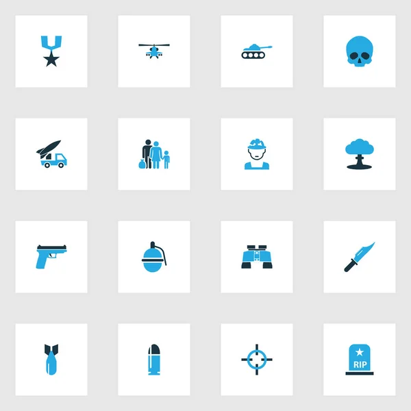 Armén färgglada ikoner Set. Samling av Bullet, Tank, Bomb och andra element. Innehåller också symboler såsom Explosion, armén, flyktiga. — Stock vektor