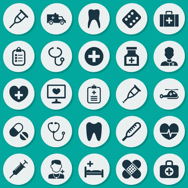 Antibiotica Icons Set. Collectie van genezer, Dental, genezen en andere elementen. Ook bevat symbolen zoals stethoscoop, geneesmiddel, genezen. — Stockvector