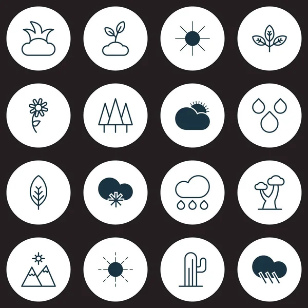 Ekoloji Icons Set. Topluluğu güneş ışığı, güneş, su damla ve diğer öğeleri. Ayrıca güneş, Daisy, güneş ışığı gibi simgeler içerir.