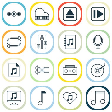 Ses simgeler kümesi. Dikkat, topluluğu rastgele, müzik öğelerini aşağıdaki. Ayrıca yeniden yükle, defter, aşk gibi simgeler içerir.