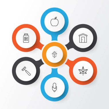 Bahçe Icons Set. Mısır, kavanoz, akçaağaç ve diğer öğeleri koleksiyonu. Ayrıca ev, Harrow, kavanoz gibi simgeler içerir.