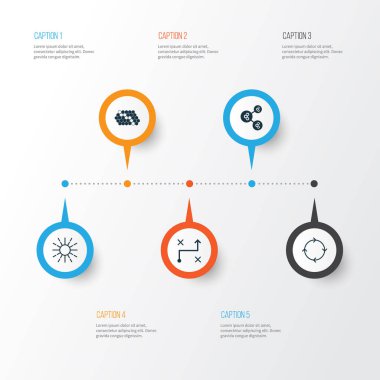 Robotik Icons Set. Yinelenen Program, hafiflik modu, yığın düzeni ve diğer öğeleri koleksiyonu. Ayrıca çözüm, kovan, parlaklık gibi simgeler içerir.