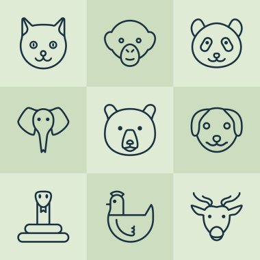 Hayvanat Bahçesi Icons Set. Yılan, maymun, hatlı hayvan ve diğer öğeleri koleksiyonu. Ayrıca yılan, maymun, hayvan gibi simgeler içerir.