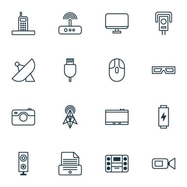 Aracı Icons Set. Anahtarı, Cctv, kontrol cihazı ve diğer öğeleri koleksiyonu. Ayrıca cihaz, Gadget, Sputnik gibi simgeler içerir.