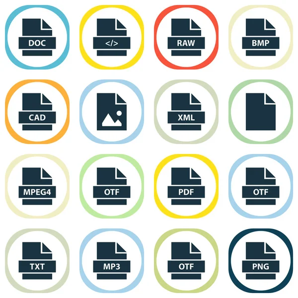 Dateisymbole gesetzt. Sammlung von otf, Form, Papier und anderen Elementen. enthält auch Symbole wie Cad, Verzeichnis, Papier. — Stockvektor