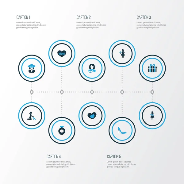 어머니 날 다채로운 아이콘 디자인 개념입니다. 꽃, 로맨틱 하 고 아기 같은 10 요소 집합입니다. 아이, 여성에 대 한 아름 다운 기호 및 보호. — 스톡 벡터