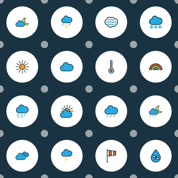 İklim renkli anahat simgelerini belirlemek. Thunderstroke, Twilight, Puslu ve diğer öğeleri koleksiyonu. Ayrıca Rüzgar, yağmur, güneş ışığı gibi simgeler içerir.