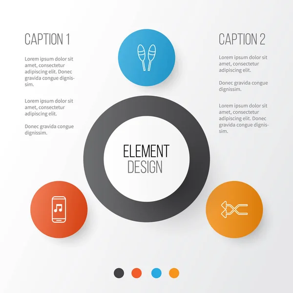 Ensemble d'icônes musicales. Collection Of Randomize, Beat Instrument, Audio Mobile Elements. Comprend également des symboles tels que Beat, Mobile, Instrument . — Image vectorielle