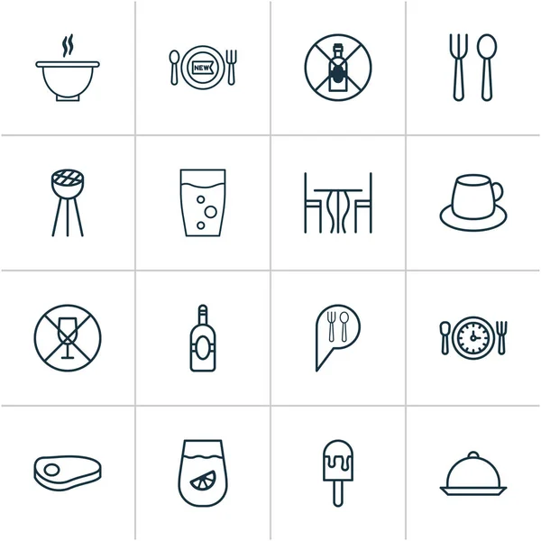 Café-Icons gesetzt. Sammlung von Grill, Haken, Mahlzeit Stunde und andere Elemente. enthält auch Symbole wie Tablett, Mahlzeit, Zeit. — Stockvektor
