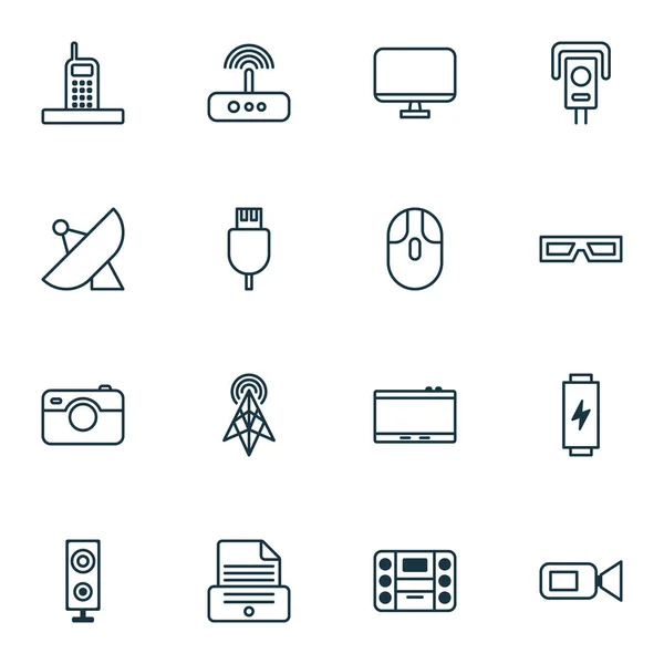 Σετ εικονιδίων gadget. Συλλογή διακοπτών, Cctv, συσκευή ελέγχου και άλλα στοιχεία. Επίσης περιλαμβάνει σύμβολα όπως συσκευές, Gadget, Σπούτνικ. — Διανυσματικό Αρχείο