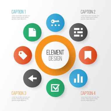 Icons Set Arabirimi. Geriye dönük topluluğu, sütun, onay ve diğer öğeleri. Pano, etiket, geri gibi semboller de içerir.