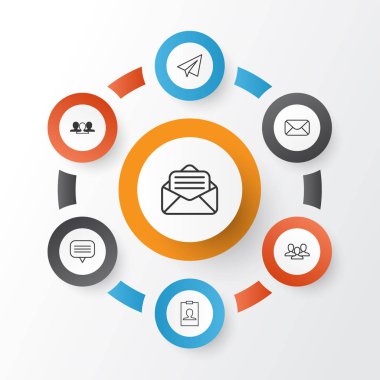 Ağ Icons Set. Başlangıç, kimlik kartı, ileti ve diğer öğeleri koleksiyonu. Ayrıca e-posta, sosyal, birlik gibi simgeler içerir.