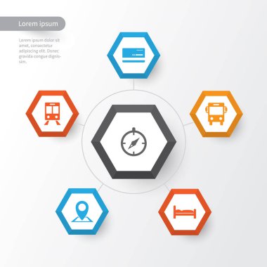 Icons Set seyahat. Şekerleme yapmak, demiryolu taşıma, rehber ve diğer öğeleri koleksiyonu. Ayrıca taşıma, konumu, vize gibi simgeler içerir.