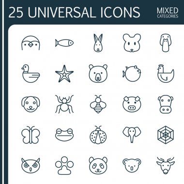 Nature Icons Set. Collection Of Bunny, Ladybird, Rat And Other Elements. Also Includes Symbols Such As Trunked, Bumblebee, Bunny. clipart