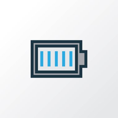 Şarj renkli anahat simgesi. Üstün kaliteli moda stil öğesinde tam dolu pil izole.