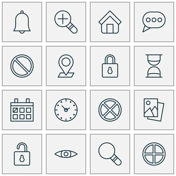 Web Icons Set. Collectie van verhoging Loup, ontgrendelen, vrijwaringsmaatregelen en andere elementen. Ook symbolen zoals Zoom, blok, vrijwaringsmaatregelen. — Stockvector