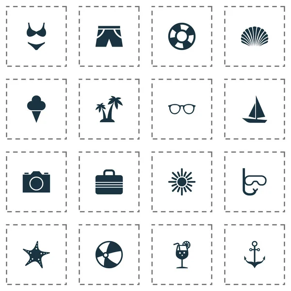 Güneş Icons Set. Hayatımı kurtardın, deniz yıldızı, armatür ve diğer öğeleri koleksiyonu. Ayrıca limonata, eritme, Cocos gibi simgeler içerir.