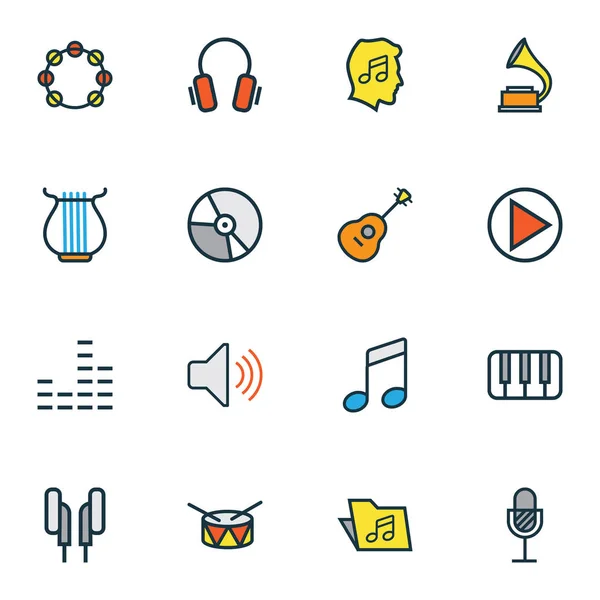 Multimedia kleurrijke overzicht Icons Set. Verzameling van vat, cirkel, strijkers en andere elementen. Ook bevat symbolen zoals sjabloon, cirkel, beginnen. — Stockvector