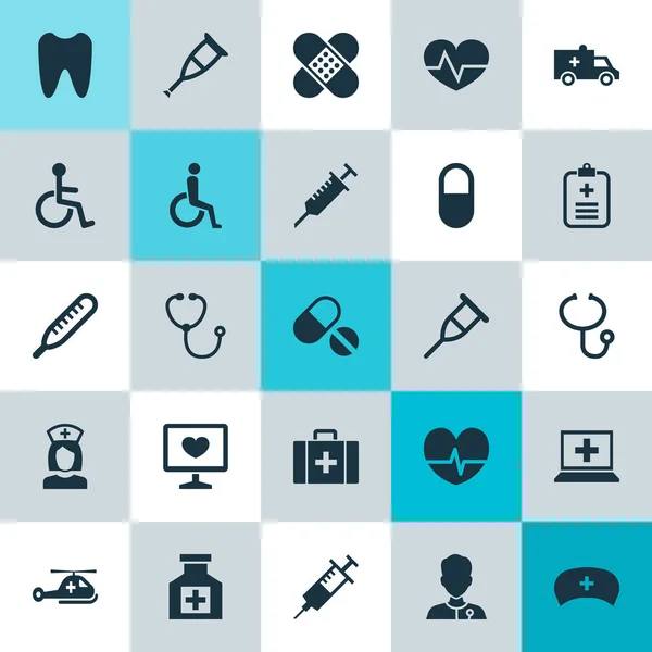 Medicine Icons Set. Coleção de banco de dados, Stand, Peck Elements. Também inclui símbolos como médico, batendo, ritmo . —  Vetores de Stock