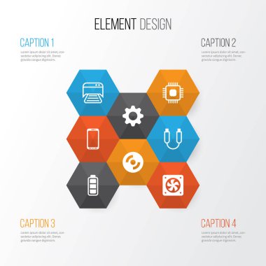 Donanım simgeleri ayarlayın. Akümülatör işareti, akıllı telefon, taşınabilir bellek ve diğer öğeleri koleksiyonu. Ayrıca cep, soğutucu, Smartphone gibi simgeler içerir.