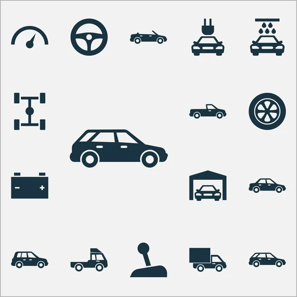 Auto Icons Set. Collectie van de Plug, vervoer, vrachtwagen en andere elementen. Ook symbolen zoals Lever, Crossover, stuurinrichting. — Stockvector