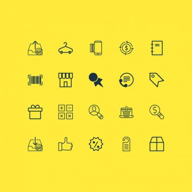 E-ticaret Icons Set. Topluluğu tavsiye, Dükkanı, Peg ve diğer öğeleri. Ayrıca gibi denetim tanımlaması gibi simgeler içerir.