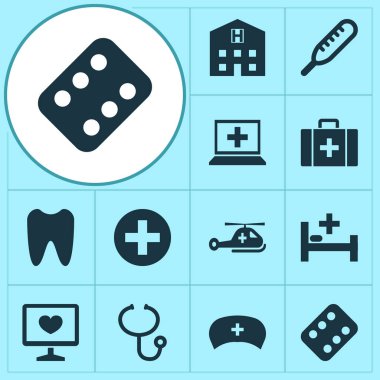 Antibiyotik Icons Set. Çare, helikopter, geri çekilme ve diğer öğeleri koleksiyonu. Ayrıca hastalık gibi simgeler içerir durumda, sağlıklı.