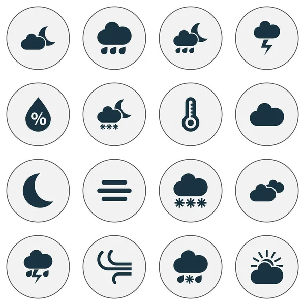 Air Icons Set. Коллекция Дождя, Температуры, Луны и других элементов. Также включает в себя такие символы, как облака, погода, холод . — стоковый вектор