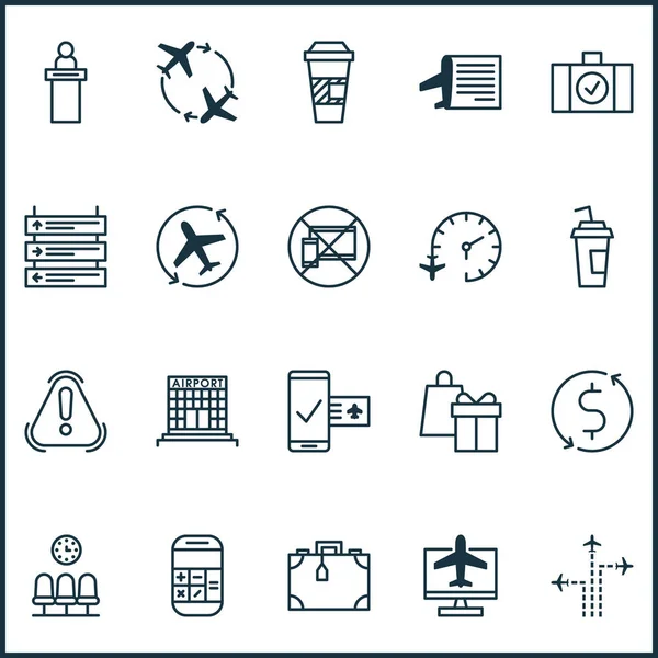 Airport Icons Set. Collection Of Takeaway Coffee, Plane Schedule, Calculation And Other Elements. Also Includes Symbols Such As Path, Around, Service. — Stock Vector