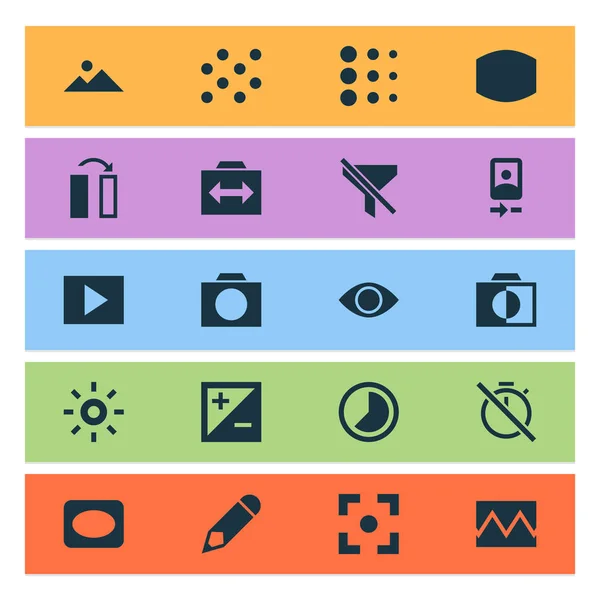 Photo Icons Set. Collection Of Multimedia, No Timer, Eyesight And Other Elements. Also Includes Symbols Such As Smartphone, Blur, Border. — Stock Vector