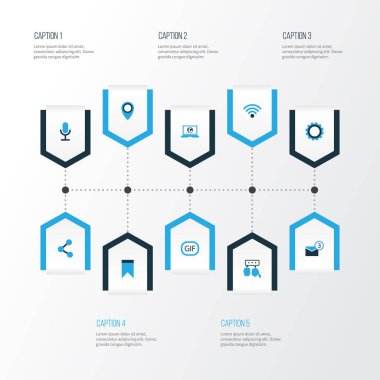 Internet renkli simgeler kümesi. Wifi, iletişim, mikrofon ve diğer öğeleri koleksiyonu. Ayrıca paylaşım, kablosuz, sosyal gibi simgeler içerir.