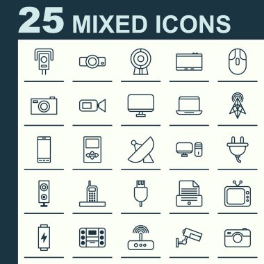 Aracı Icons Set. Televizyon, yayın, tanıtım ve diğer öğeleri koleksiyonu. Ayrıca kamera, enerji, anahtarı gibi simgeler içerir.