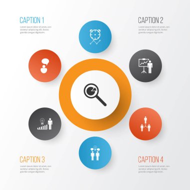 Yönetim Icons Set. Ortak çalışma, uyarı mektubu, karar verme ve diğer öğeleri koleksiyonu. Ayrıca zaman aşımı, geliştirme, beyin fırtınası gibi simgeler içerir.