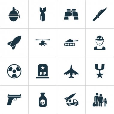 Icons Set mücadele. Silah, kaçak, mühimmat ve diğer öğeleri koleksiyonu. Ayrıca sembolleri gibi içerir nükleer, zehir, dinamit.