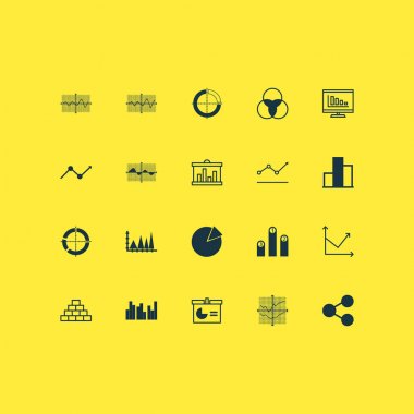 Grafikler, diyagramlar ve istatistik simgeleri kümesi. Kaliteli sembol koleksiyonu. Simgeler web, uygulama ve UI tasarımı için kullanılabilir.