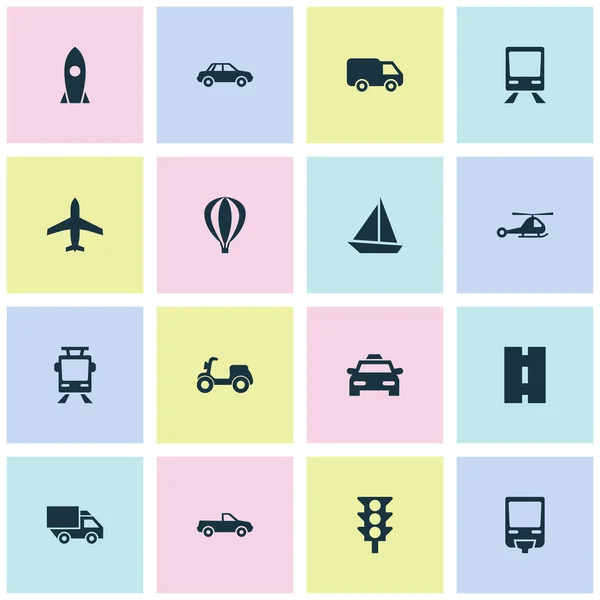 Conjunto de iconos de transporte. Colección de aviones, Van, Skooter y otros elementos. También incluye símbolos tales como vela, helicóptero, dirigible . — Vector de stock