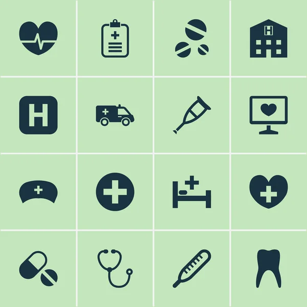Tıp Icons Set. Topluluğu analiz eder, tanı, artı ve diğer öğeleri. Diş, çadır, iyileşir gibi semboller de içerir. — Stok Vektör