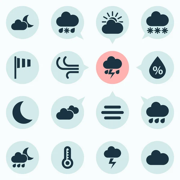 Air Icons Set. Collection Of Flag, Nightly, Cloudy And Other Elements. Also Includes Symbols Such As Drop, Sun, Moisture. — Stock Vector