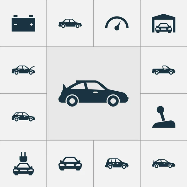 Σύνολο εικονιδίων αυτοκινήτων. Συλλογή Auto, αυτοκίνητο, τοποθέτησης και άλλα στοιχεία. Επίσης περιλαμβάνει σύμβολα όπως η μπαταρία, Crossover, Auto. — Διανυσματικό Αρχείο