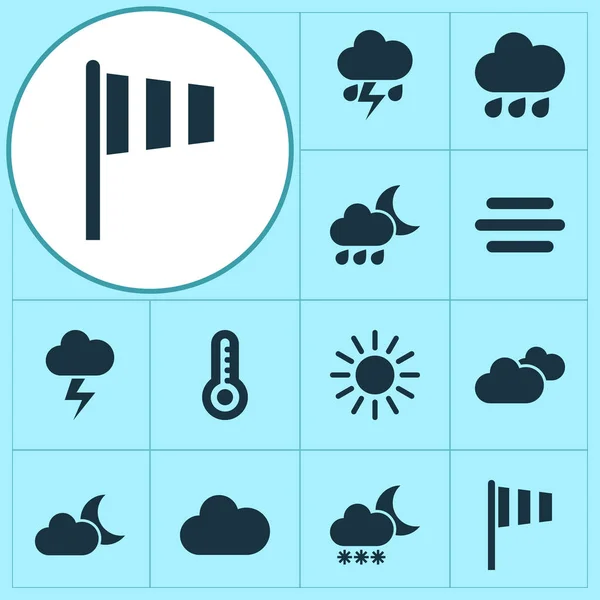 Air Icons Set. "Collection Of Cloudy, Weather, Nightly And Other Elements". Also Includes Symbols such as Cloud, Sun, Overcast . — стоковый вектор