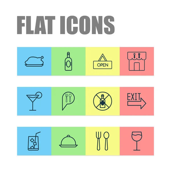 Cafe Icons Set. Collectie van Cocktail, geen drinken, Check In en andere elementen. Ook symbolen zoals de Hooch, keukengerei, wijnglas. — Stockvector