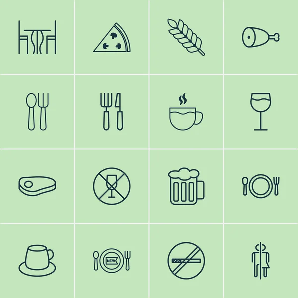 Café-Icons gesetzt. Sammlung von Besteck, frischen Speisen, gebratenem Geflügel und anderen Elementen. enthält auch Symbole wie Toilette, Teller, neue. — Stockvektor