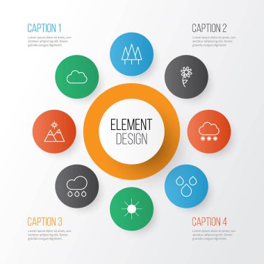 Uyum Icons Set. Kar fırtınası, su, güneş ışığı ve diğer öğeleri koleksiyonu. Ayrıca çiçek, güneş ışığı, Daisy gibi simgeler içerir.