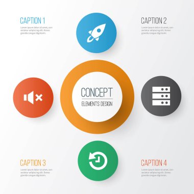 Icons Set Arabirimi. Roket, son tarih, Datacenter ve diğer öğeleri koleksiyonu. Ayrıca başlangıç, Datacenter, ağ gibi simgeler içerir.