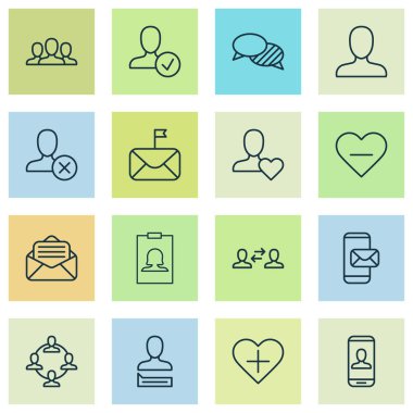 Sosyal simgeler kümesi. Toplama takım kuruluş, onaylamak, rozet ve diğer öğeler. Ayrıca Audence, Kaldır, zarf gibi simgeler içerir.