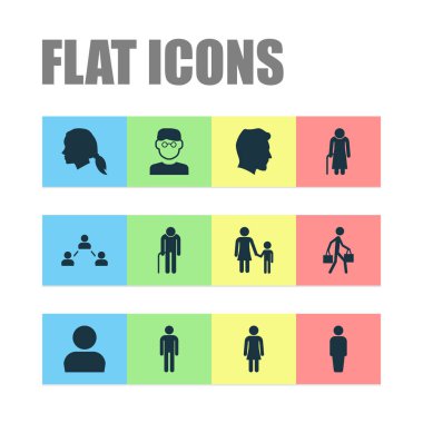 İnsan Icons Set. Yaşlı kadın, bilim adamı, kullanıcı ve diğer öğeleri koleksiyonu. Ayrıca ağ, erkek, erkek gibi simgeler içerir.