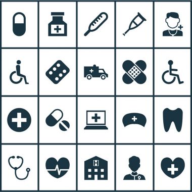 Antibiyotik Icons Set. Şifacı, devre dışı, hekim ve diğer öğeleri koleksiyonu. Ayrıca geçersiz, hastane, ritim gibi simgeler içerir.